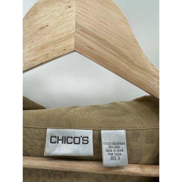 Chico's Soybean Fiber Cream Tan Printed Button Down Light Jacket Shirt Large - Picture 5 of 6